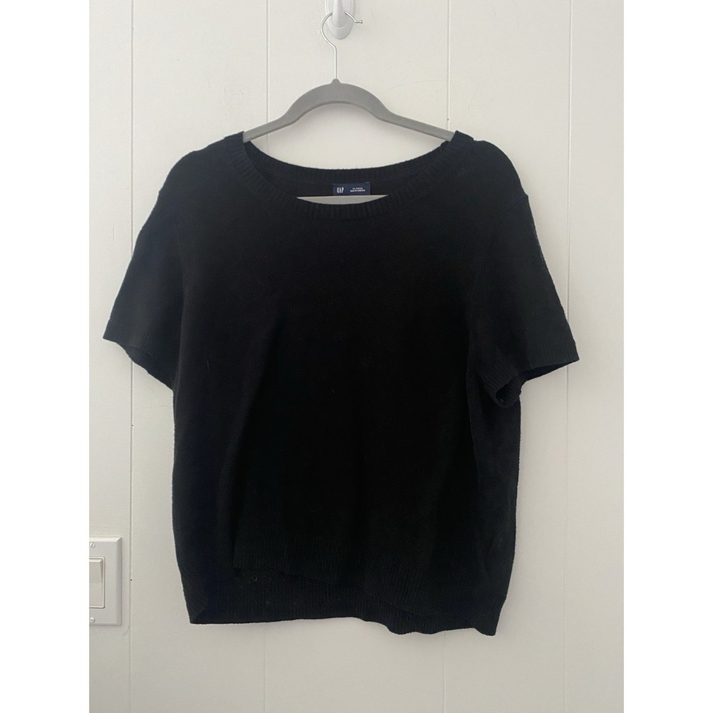 Gap Womens XL Cropped Sweater Black Short Sleeve Crew Neck Tight Knit